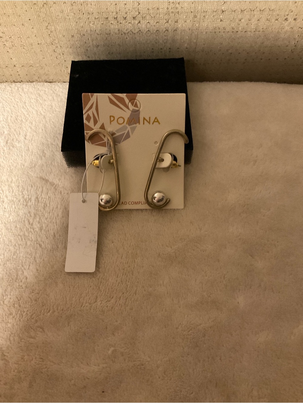 Pomina Gold-Tone Curved Drop Earrings with Polished Ball Accent